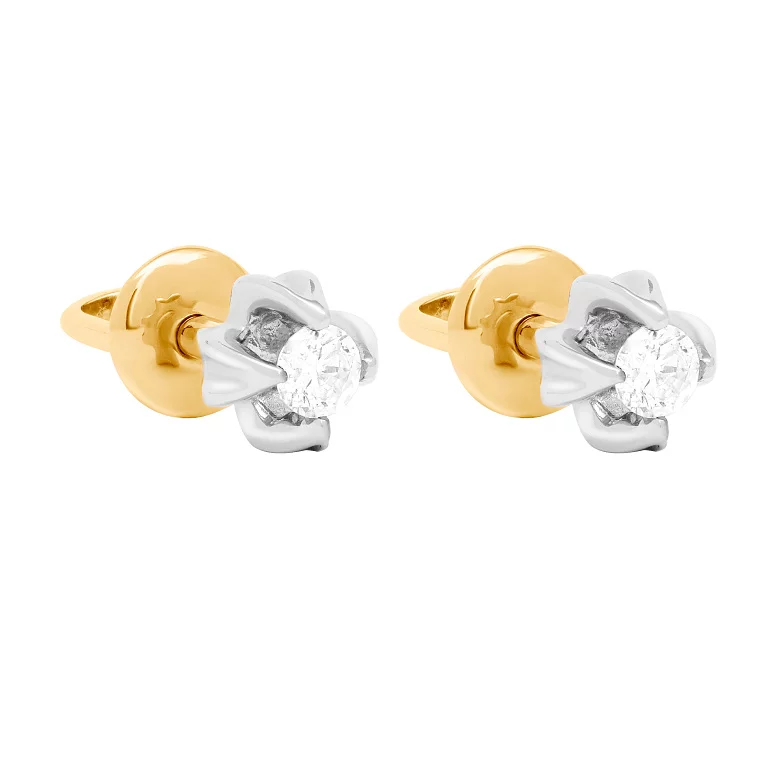Сережки-гвоздики з комбінованого золота з діамантом. Артикул 2029,0: ціна, відгуки, фото – купити в інтернет-магазині AURUM