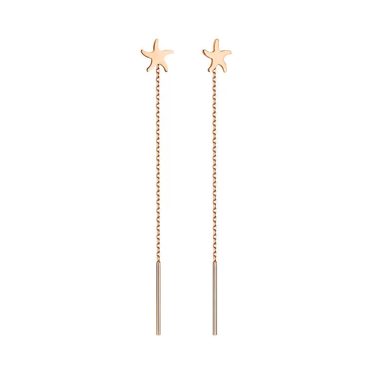 Сережки-протяжки з червоного золота "Морські зірки". Артикул 105781: ціна, відгуки, фото – купити в інтернет-магазині AURUM