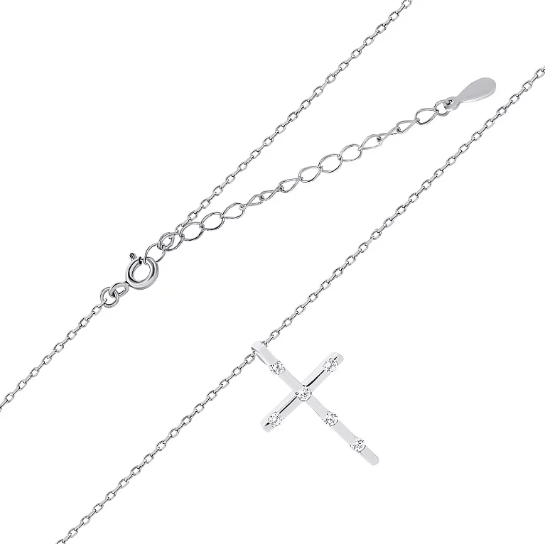 Ланцюжок із хрестиком зі срібла з фіанітами плетіння якірне. Артикул 7507/1699: ціна, відгуки, фото – купити в інтернет-магазині AURUM