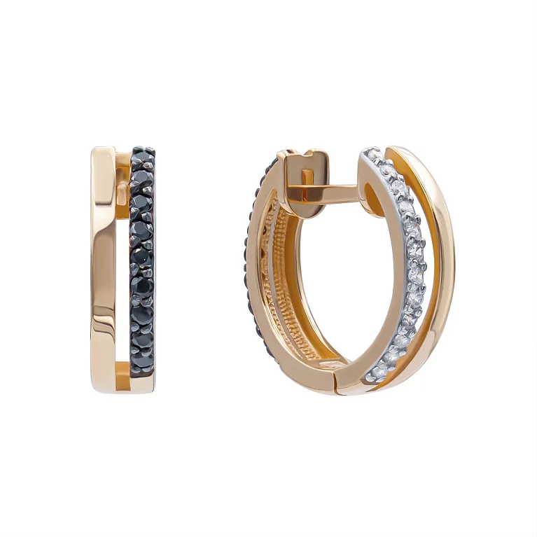 Золоті сережки-кільце з фіанітом. Артикул 700334-СЧРб/ч18: ціна, відгуки, фото – купити в інтернет-магазині AURUM