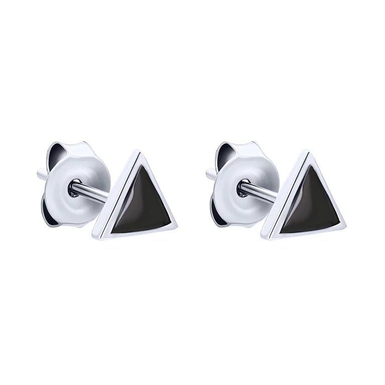 Срібні сережки-гвоздики "Трикутники" з емаллю. Артикул 7518/6476еч: ціна, відгуки, фото – купити в інтернет-магазині AURUM