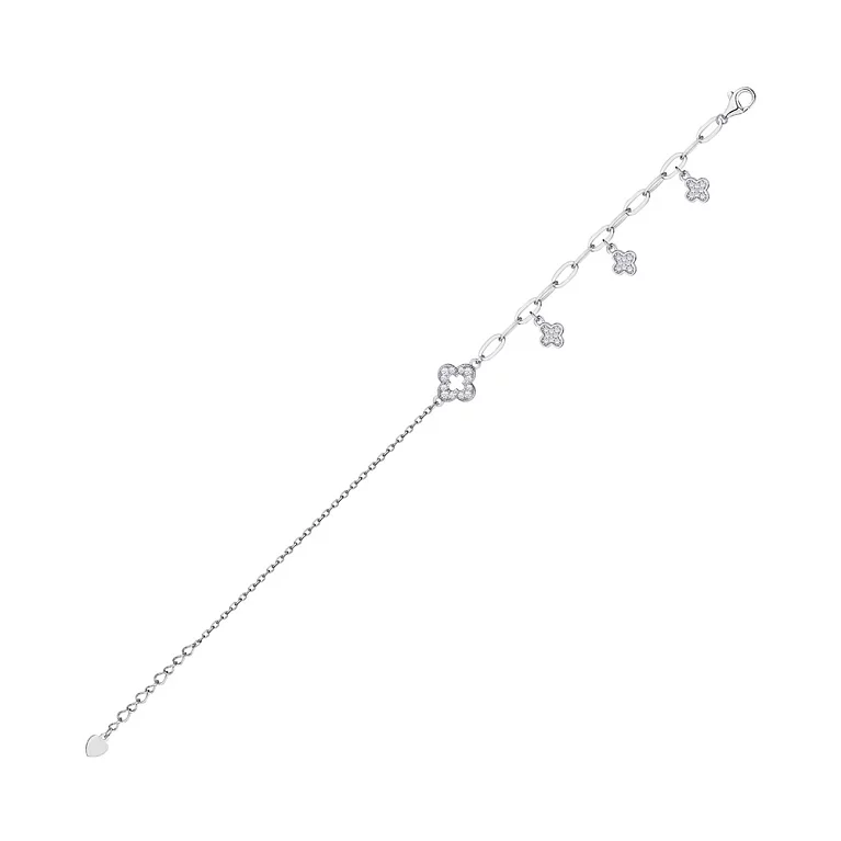 Серебряный браслет "Клевер" с фианитом якорное плетение. Артикул 7509/3592: цена, отзывы, фото – купить в интернет-магазине AURUM