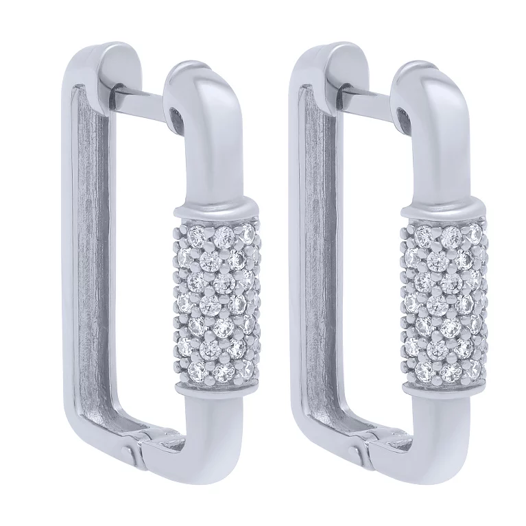 Срібні сережки-кільця з розсипом фіанітів. Артикул 7502/FE14216: ціна, відгуки, фото – купити в інтернет-магазині AURUM