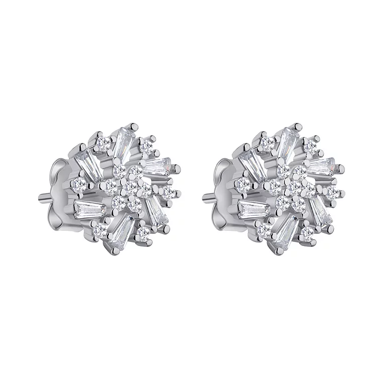 Сережки-гвоздики зі срібла квітка з фіанітом. Артикул 7518/6188: ціна, відгуки, фото – купити в інтернет-магазині AURUM