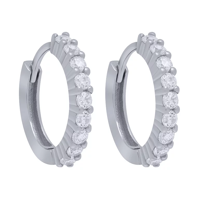 Серьги-кольца серебряные с дорожкой фианитов. Артикул 7502/FE13448: цена, отзывы, фото – купить в интернет-магазине AURUM
