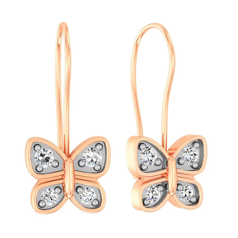 Золоті сережки-петлі з фіанітами "Метелик". Артикул 110281: ціна, відгуки, фото – купити в інтернет-магазині AURUM