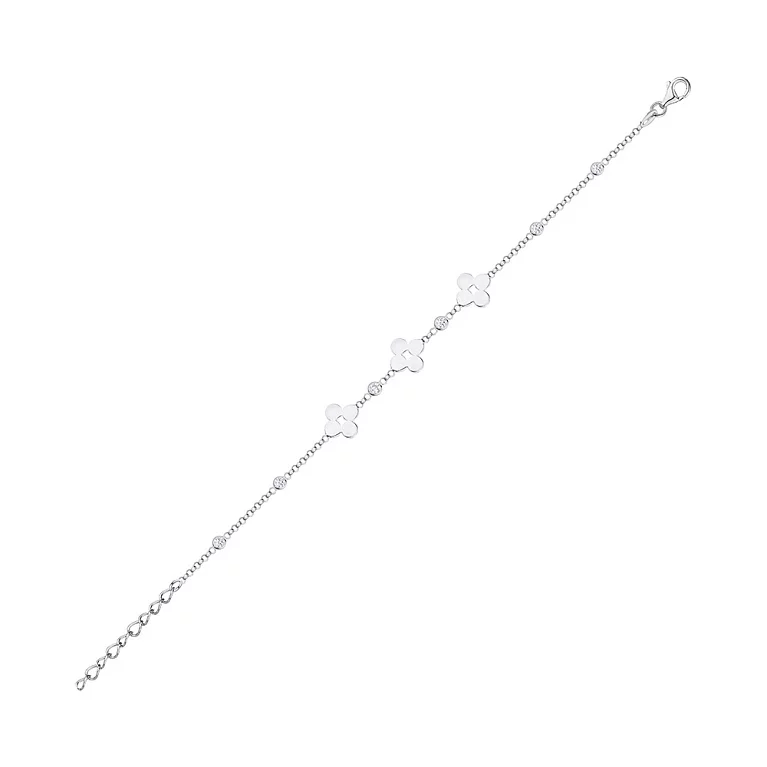 Срібний браслет "Конюшина" з фіанітом плетіння якір. Артикул 7509/3667: ціна, відгуки, фото – купити в інтернет-магазині AURUM