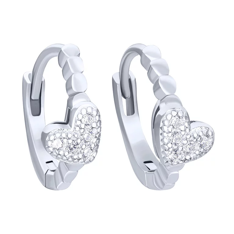 Срібні сережки-кільця "Сердечко" з фіанітами. Артикул 7502/2147909: ціна, відгуки, фото – купити в інтернет-магазині AURUM