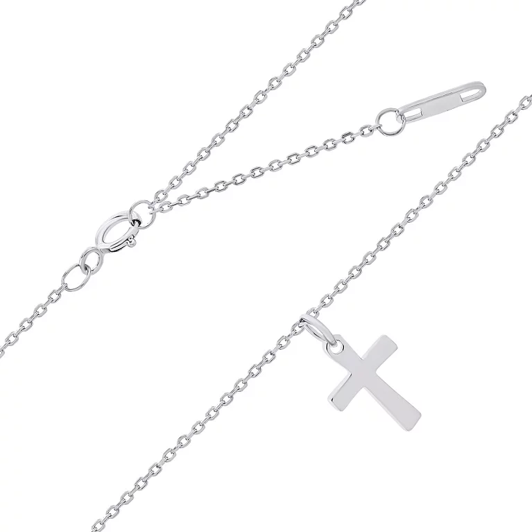 Ланцюжок із хрестиком зі срібла плетіння якір. Артикул 7507/1599: ціна, відгуки, фото – купити в інтернет-магазині AURUM