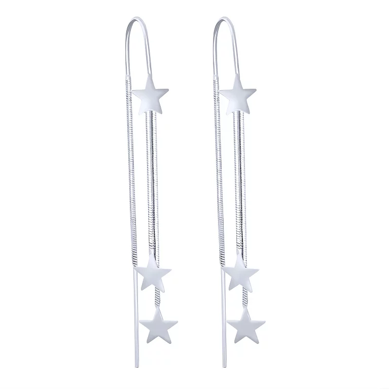 Сережки-протяжки срібні "Зірочки". Артикул 7502/FE10405: ціна, відгуки, фото – купити в інтернет-магазині AURUM