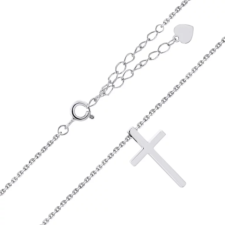 Срібний ланцюжок з хрестиком плетіння якір. Артикул 7507/ВС-330р: ціна, відгуки, фото – купити в інтернет-магазині AURUM