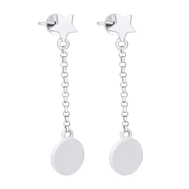 Срібні сережки-гвоздики з підвісками "Сяйво Місяця". Артикул 7518/20549: ціна, відгуки, фото – купити в інтернет-магазині AURUM