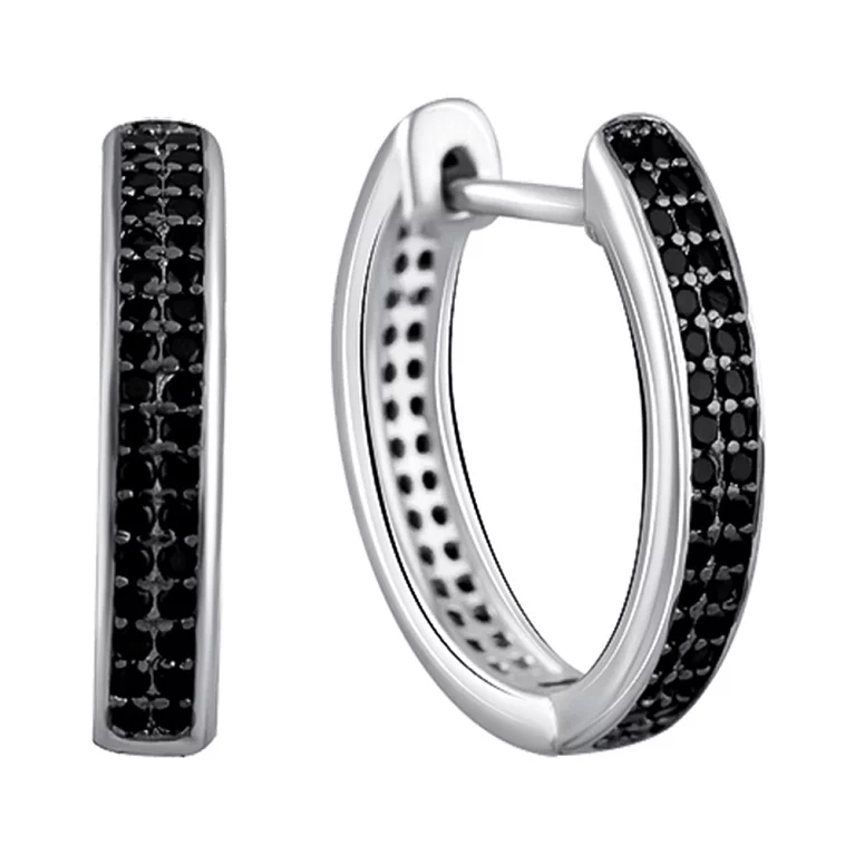 Сережки-кільця срібні з чорними фіанітами. Артикул 7502/2129844: ціна, відгуки, фото – купити в інтернет-магазині AURUM