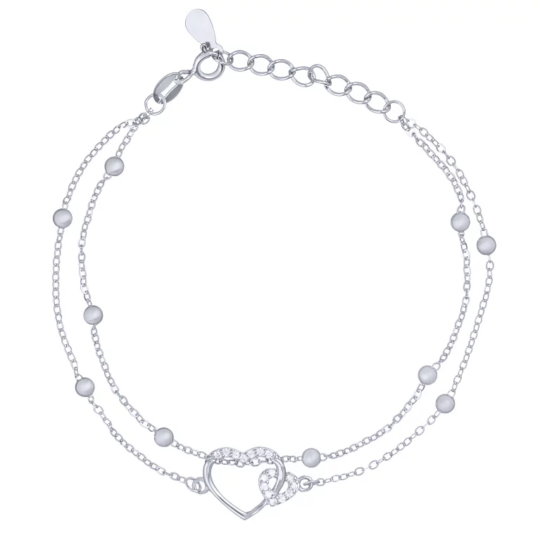 Срібний браслет з кульками та сердечком плетіння якір. Артикул 7509/FB7387: ціна, відгуки, фото – купити в інтернет-магазині AURUM